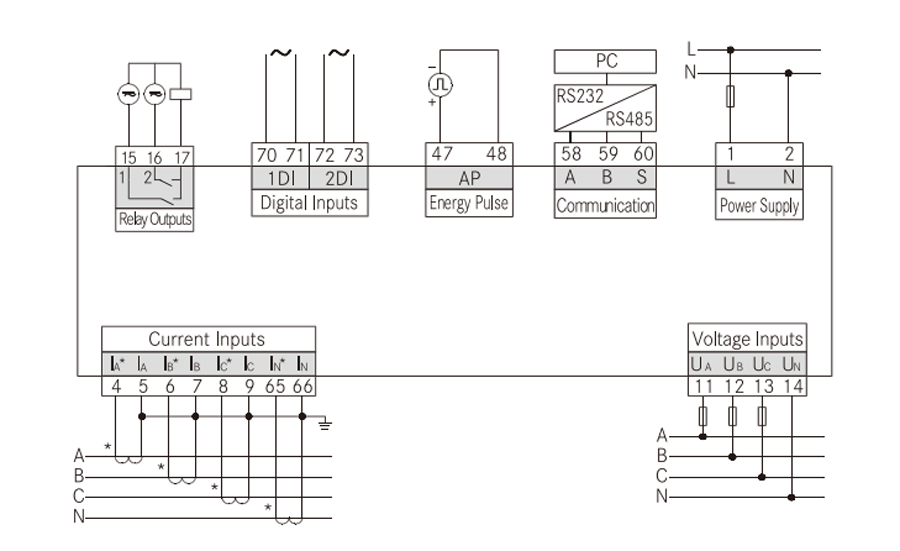 Sfere720 Three-phase Multi-functional Power Meter Typical Wiring