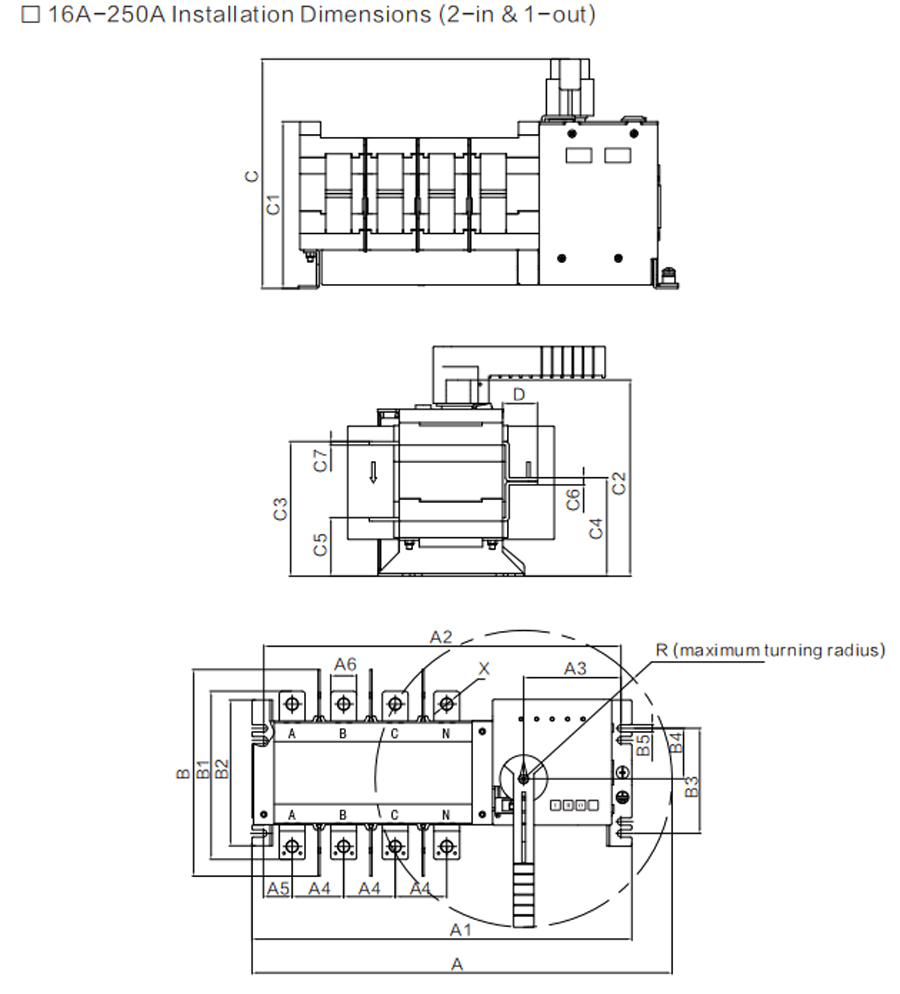 GN Series Automatic Transfer Switch SFP1-250GN Dimension